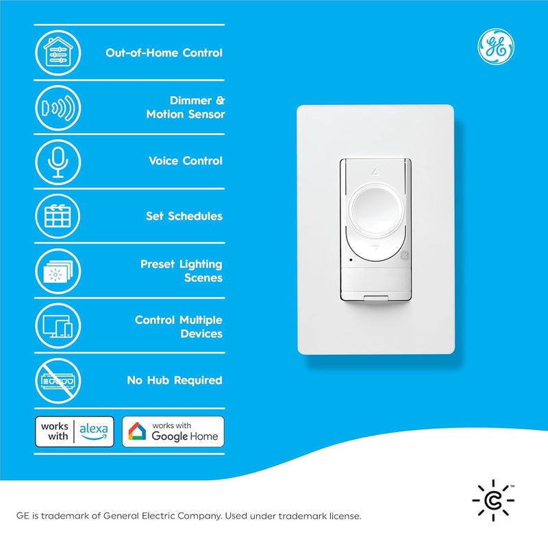 Cync GE Smart Dimmer Light Switch & Motion Sensor, No Neutral Wire Required, Bluetooth and WiFi 3-Wire Switch, Works with Amazon Alexa and Google Home, White (1 Pack) - Image 2